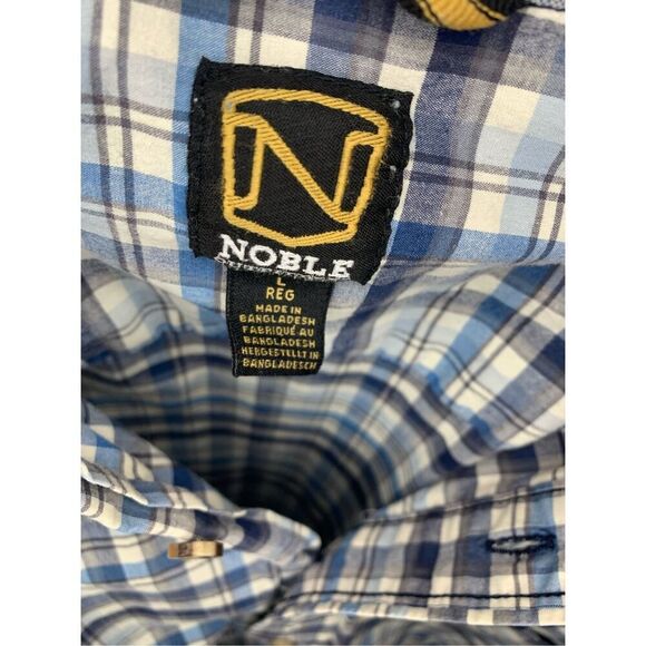 Noble Outfitters Mens Large Blue Plaid Short Sleeve Button Down Casual - Picture 3 of 4